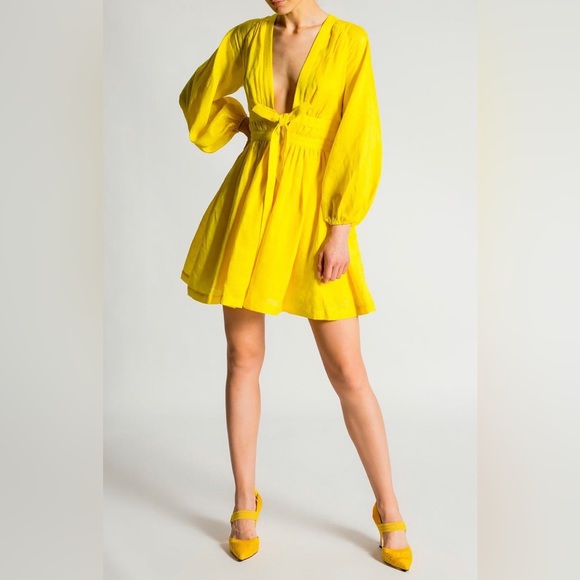 Zimmermann Dresses & Skirts - Zimmerman Mini Linen Dress in Yellow Size 2 Shelly Plunge Bow Dress US 8 Medium